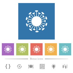 Corona virus flat white icons in square backgrounds
