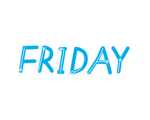 Text with day of the week isolated on white background for calendar or Bullet Journal, vector stock illustration with text friday