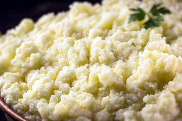 cream or mashed potatoes, close-up, organic and homemade food without preservatives made in Brazil.