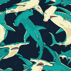 Hammerhead Sharks seamless pattern Background
