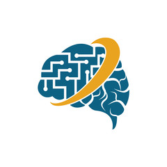 Brain connection logo design. digital brain logo template. Neurology Logo Think idea concept.