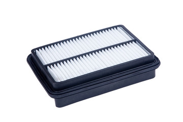 plastic air filter in black, rectangular shape for use in a truck