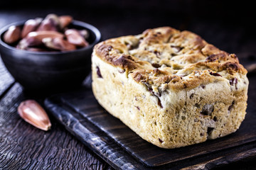homemade vegan bread, made with pine nuts, without products of animal origin.