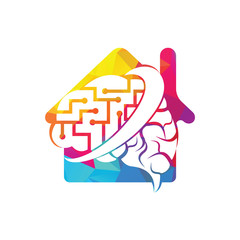 Digital brain house logo design. Neurology Logo Think idea concept.