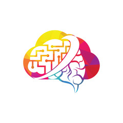 Brain connection logo design. Cloud digital brain logo template. Neurology Logo Think idea concept.