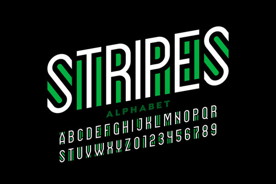 Striped style font, alphabet letters and numbers