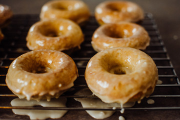 Close up of Homemade Donuts on a Cooling Rack