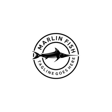 vintage marlin logo fishing design vector