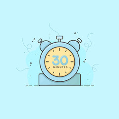 30 minutes alarm clock, timer, stopwatch vector time symbol. 30 minutes vector icon flat illustration.