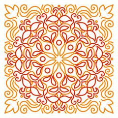 Ornament of silhouette flowers, twisted lines, circles in a square. 