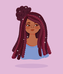 african american girl long hair cornrows portrait cartoon character