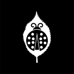 Fototapeta na wymiar Ladybug with leaves icon isolated on dark background