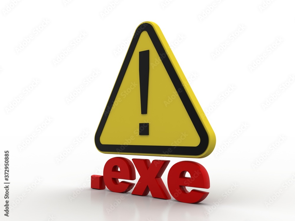 Poster 3d rendering .exe with exclamation mark