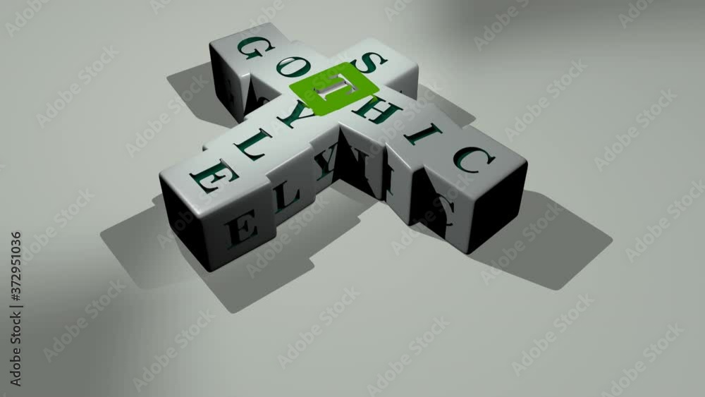 Poster gothic style video footage expanding cross words by cubic alphabets, 3d animation of rendering illus