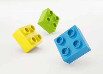 Plastic toy bricks for children. 3d illustration