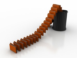 3d rendering folder with documents in recycle bin