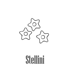 Italian pasta stellini (stars). Hand drawn sketch style illustration of traditional italian food. Best for menu designs and packaging. Vector drawing isolated on white background.