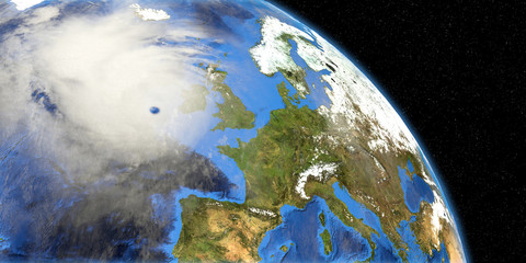 Fototapeta premium Storm Ellen over Ireland shown from Space. Elements of this 3d illustration are furnished by NASA.