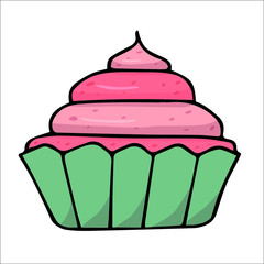 Cupcake with pink cream on white background