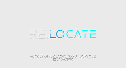 Relocate, an abstract technology futuristic alphabet font. digital space tyoeface vector illustration design