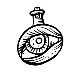 Isolated black and white vector abstract design of ornamental eye in test tube