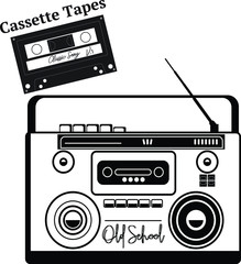 retro radio cassette player vector outline.