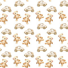 Watercolor seamless pattern with toys