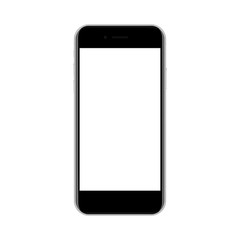 Modern black smartphone with blank screen isolated on white background, front view. Vector illustration
