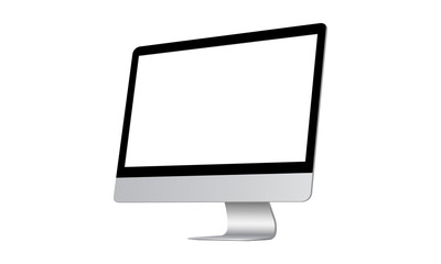 Modern computer monitor with blank screen isolated on white background, side view. Vector illustration