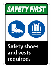 Safety Shoes And Vest Required With PPE Symbols on white background