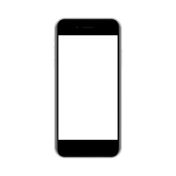 Modern black smartphone with blank screen isolated on white background, front view. Vector illustration