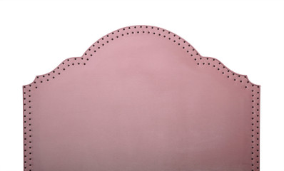 Pink soft velvet bed headboard isolated on white