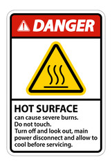 Danger Hot surface sign on white background