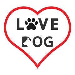 emblem love for a dog lettering in heart on white background