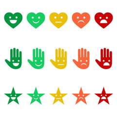 illustration of a variety of emotions emoticons in the form of a heart, hands and stars on a white background