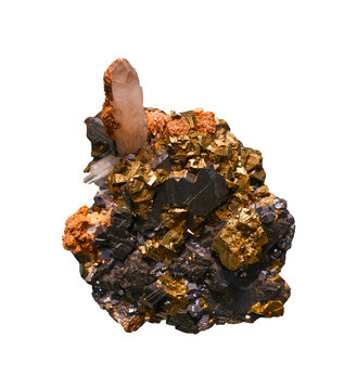 Close Up Rock Of Gold Ore With Crystals Isolated