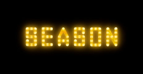 Yellow neon glowing led SEASON sign on black