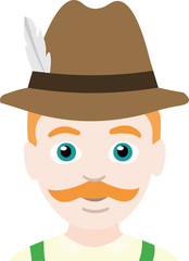 Vector illustration of emoticon of the face of a classic German man with a hat