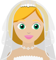 Vector emoticon illustration of a woman in a wedding dress