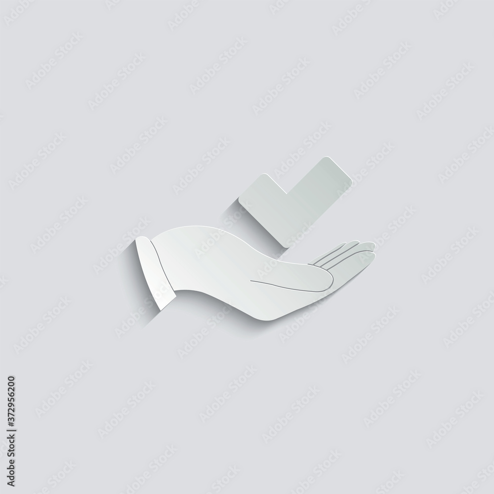 Poster paper checkmark icon. check list button icon. hand holding checkmark icon