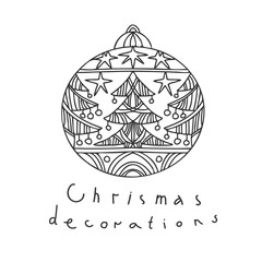 Black and white isolated vector illustration of lined Christmas decoration