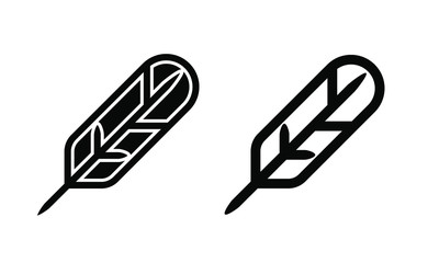Feather quill pen linear icon vector, black and white version