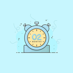 2 months clock, timer, stopwatch vector time symbol. 2 month vector icon flat illustration.