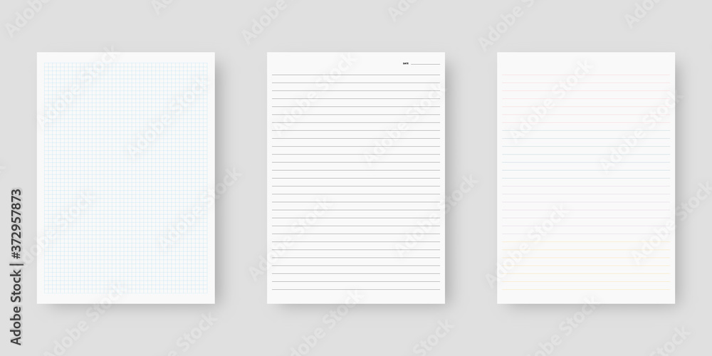 Poster notebook paper set. sheet of lined paper template. mockup isolated. template design. realistic vecto