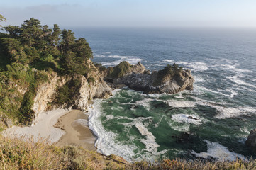 Beautiful view from the cliff of Julia Pfeiffer Burns State Park in the USA