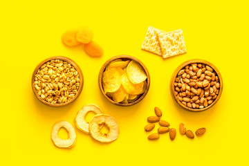 Snacks - party food set - with nuts and dried fruits top view