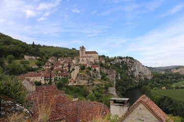 village of saint-cyrq-lapopie, aveyron region, france, landscape