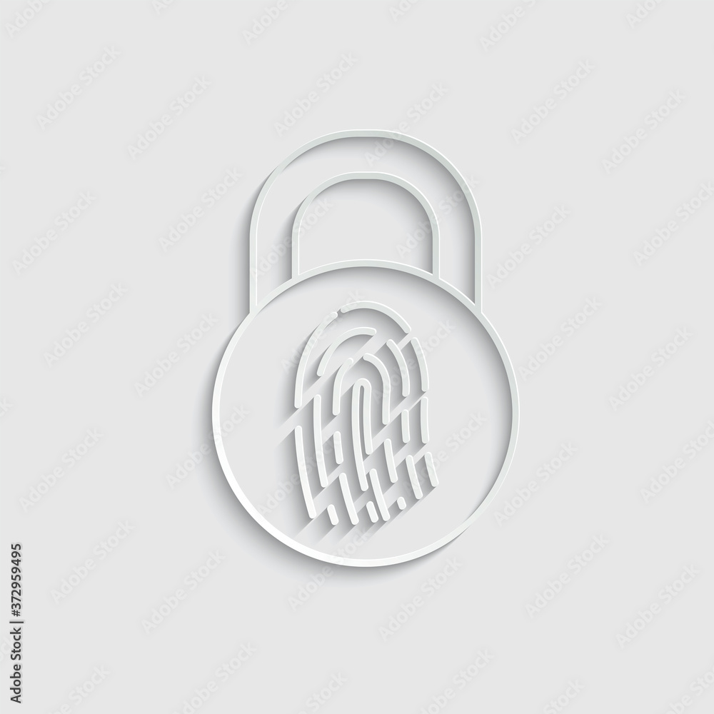 Poster paper lock icon with fingerprint icon. black vector symbol of lock.