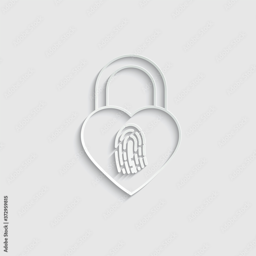 Poster paper lock icon with fingerprint icon. black vector symbol of lock.