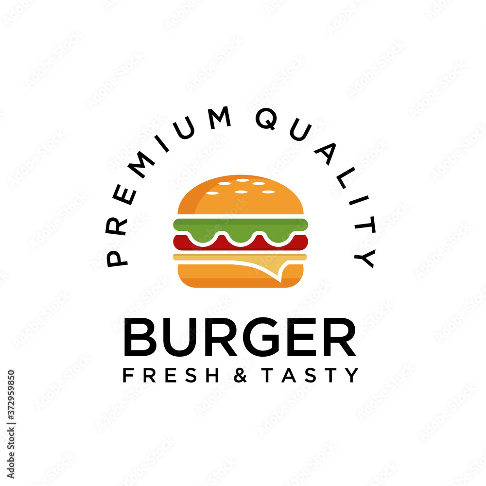 Wall mural Burger Logo, Fast food logo, Logo illustration, emblem, label, Burger vintage logo design - business burger logo design